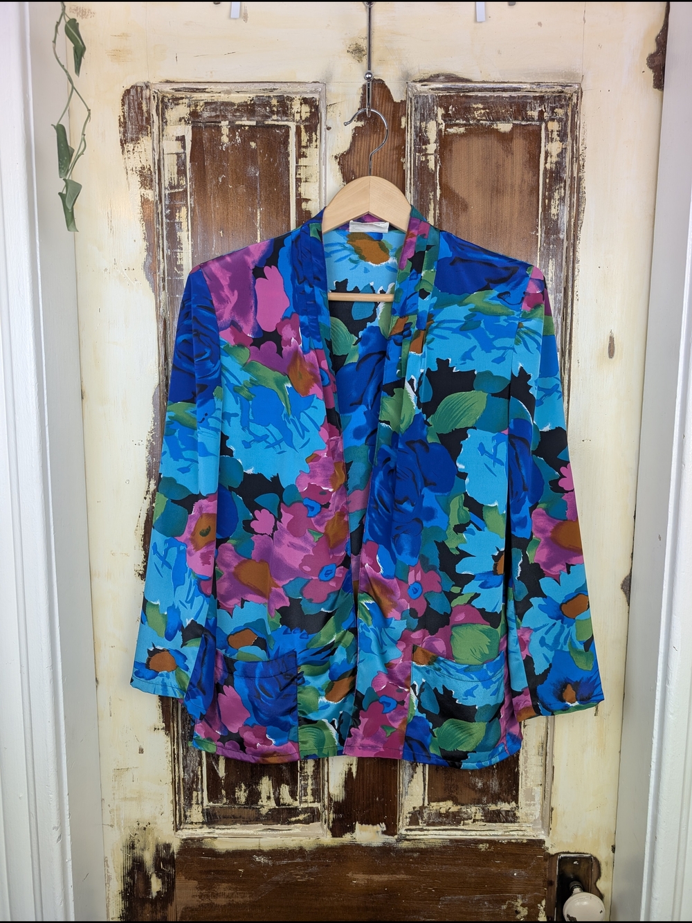 Vintage 80s Alia Bold Floral Open Front Jacket Cardigan Fits M/L Golden Girls - Picture 2 of 8